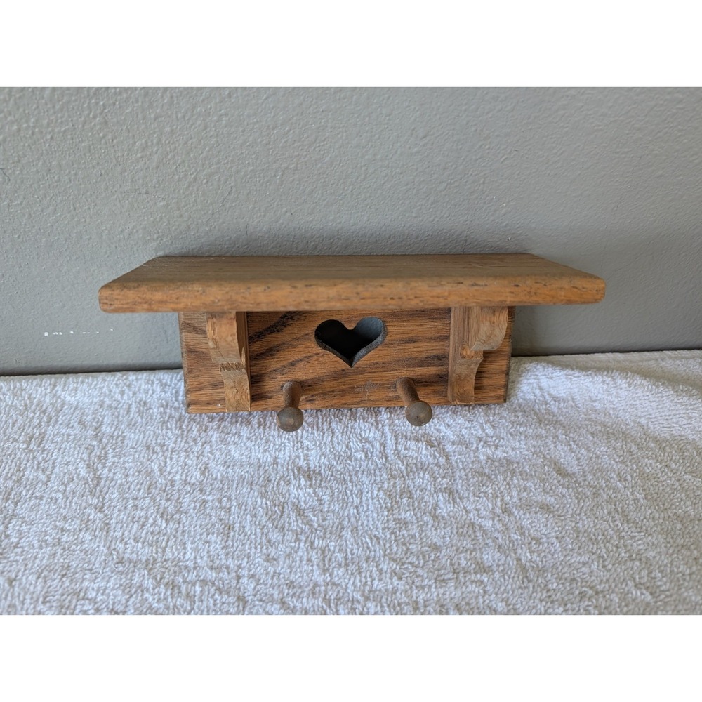 Cottage Core Wooden Heart Hanging Wall Shelf with Pegs Grandmacore 7.5" Small